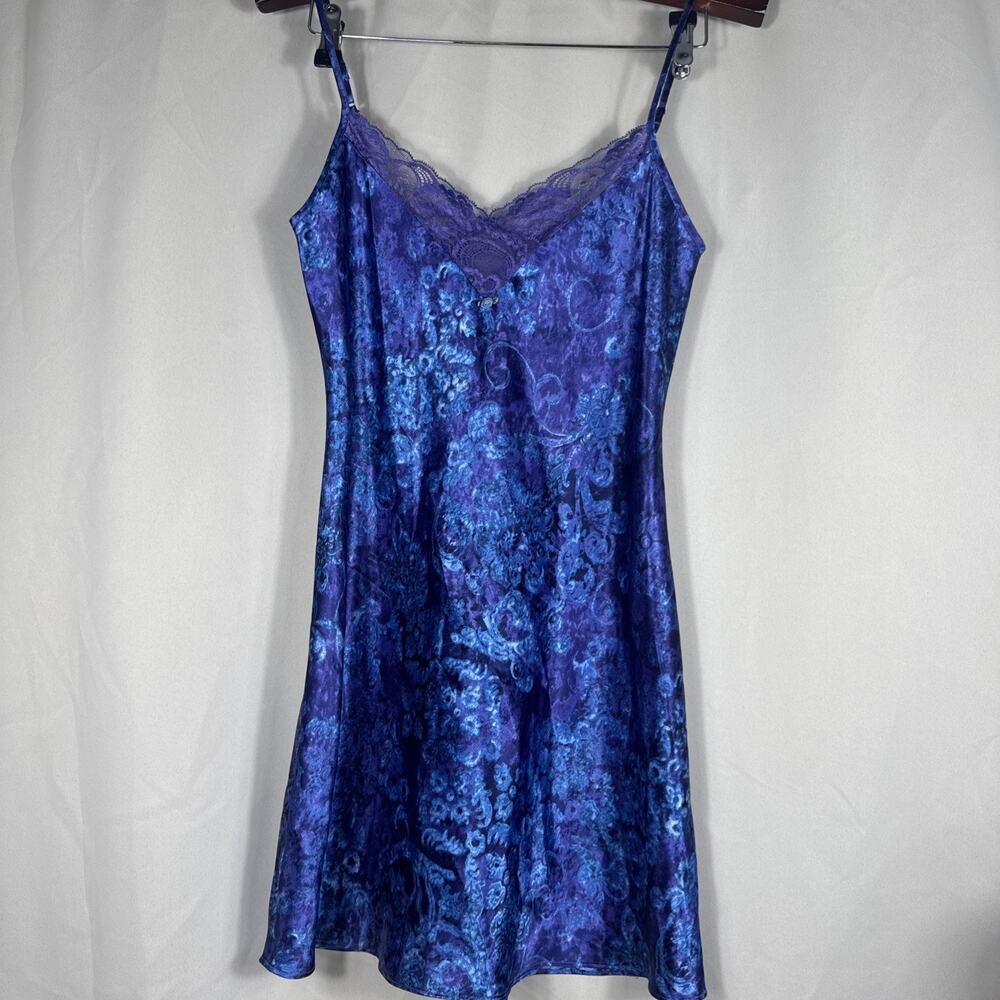 Vintage Expressions California Dynasty Slip Dress Sm Blue Floral Lace Whimsigoth